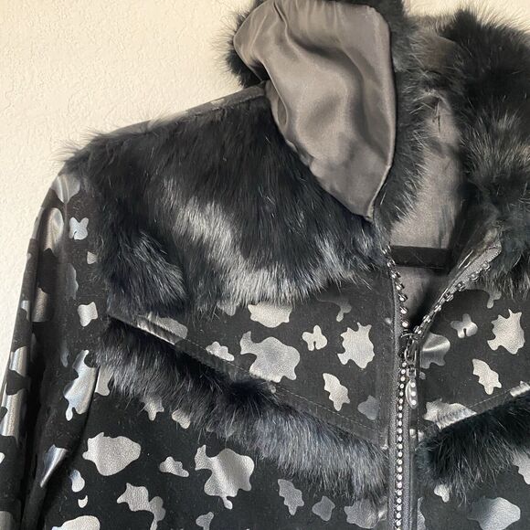 She’s Black Faux Leather Fur Trimmed‎ Jacket Coat cropped Glam Size Junior Small - Picture 4 of 14